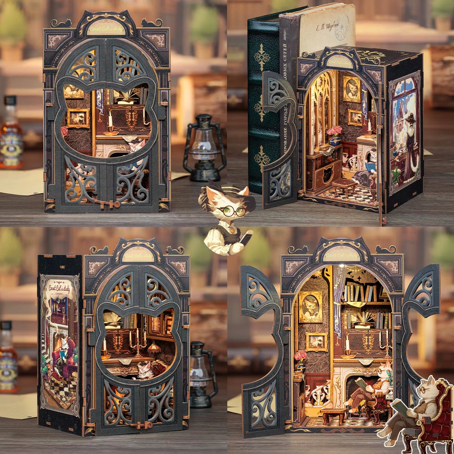 – Coin De Livre, Bricolage, Maison De Poupée En Bois, Série De Librairie, Assemblage Facile, Kits De Construction De Maquettes, Cadeaux D'Anniversaire Pour Adultes Et Adolescents