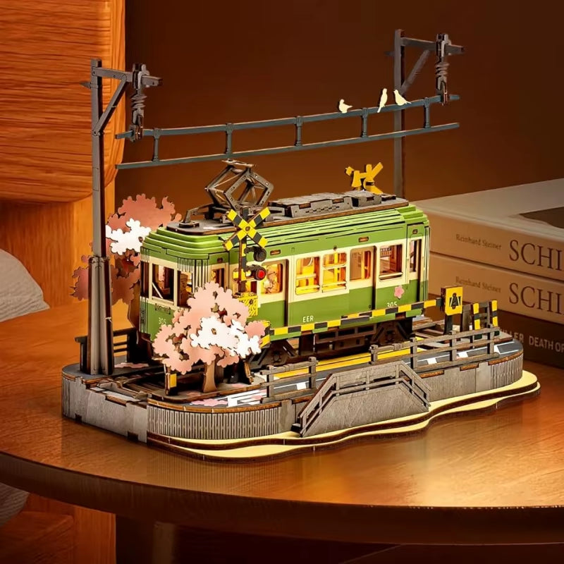 Sakura Voyage Tram 3D Puzzles En Bois Modèle Voiture Kits Ensemble De Construction Cadeau Créatif STEM Jouet Pour Filles Garçons 223 Pièces