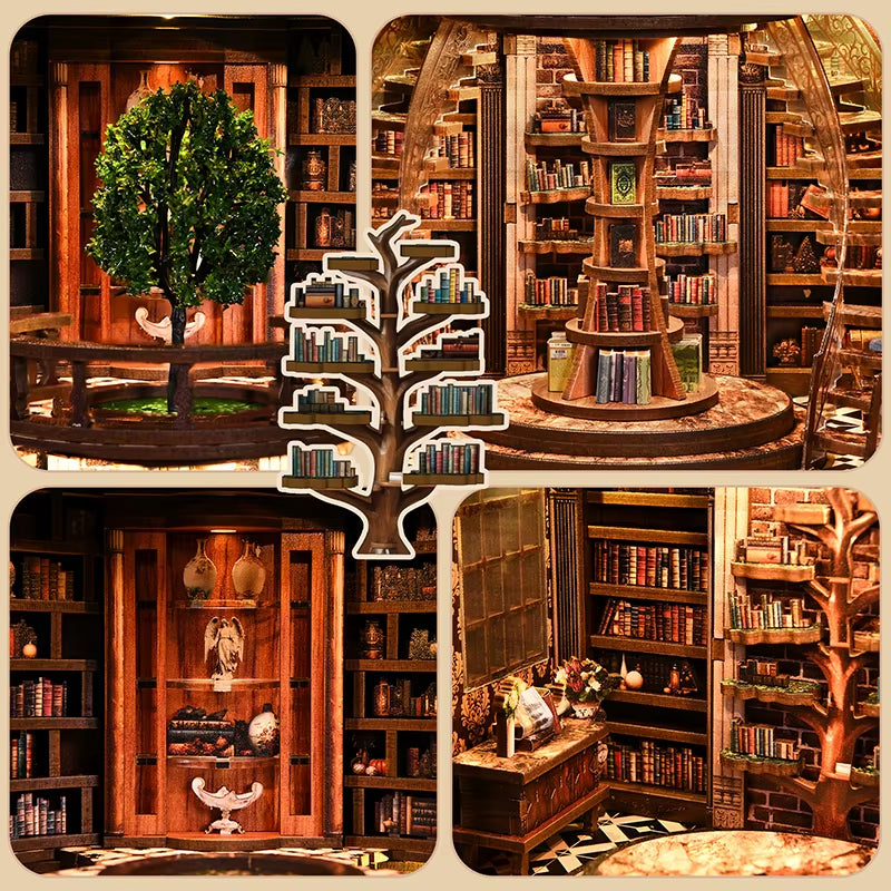 Niche De Livre 3D «Anneau De Sagesse», Modèle D'Assemblage De Maison Miniature À Monter Soi-Même, Support De Livre Diorama À Micro-Échelle, Cadeau Créatif