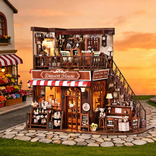 Kit De Coin De Livre À Monter Soi-Même, Magasin De Gâteaux, Bibliothèque En Bois, Maison De Poupée Avec Lumière, Belle Étagère, Insertion De Puzzle 3D, Décor Pour Cadeau
