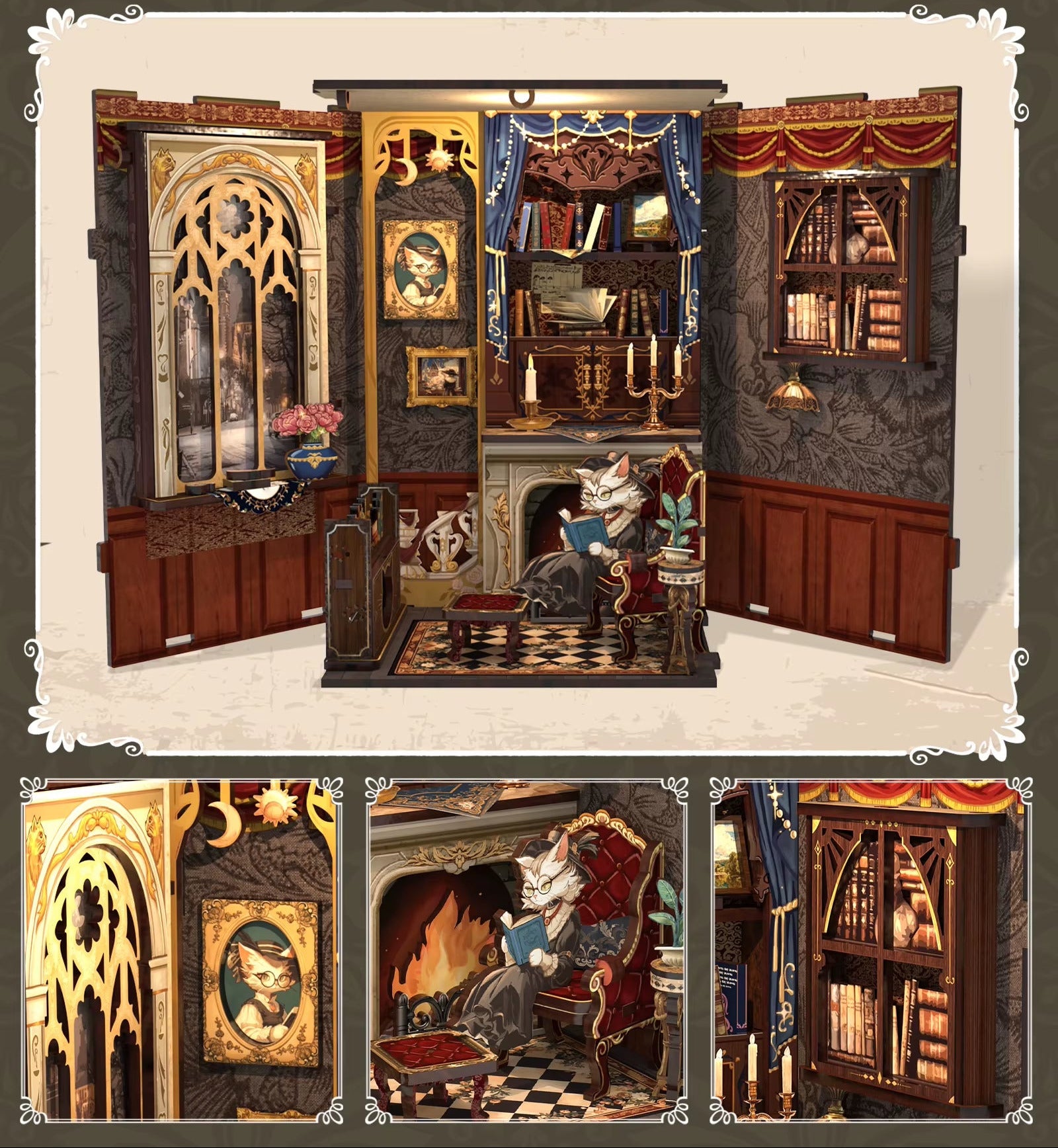 – Coin De Livre, Bricolage, Maison De Poupée En Bois, Série De Librairie, Assemblage Facile, Kits De Construction De Maquettes, Cadeaux D'Anniversaire Pour Adultes Et Adolescents