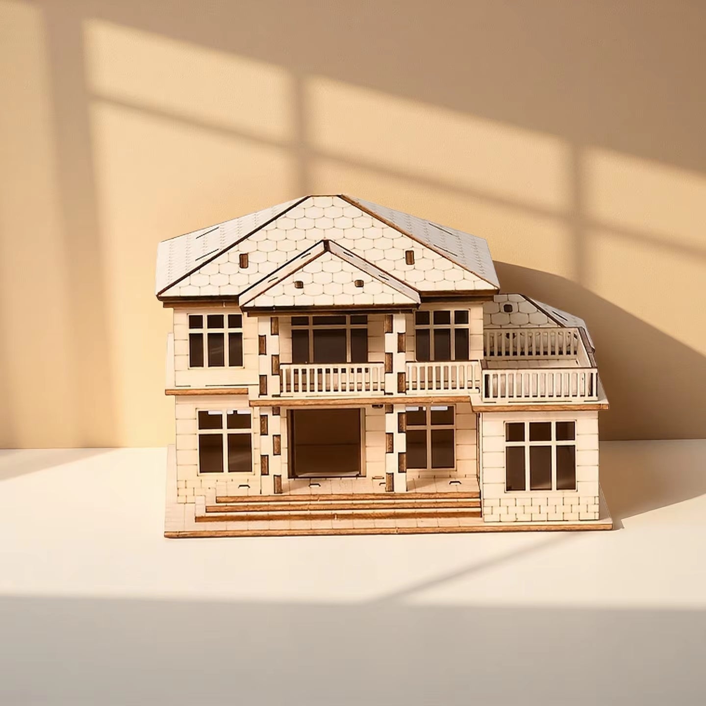 3D Villa Jigsaw Puzzle Two-Story Modern Villa Wooden Model Kit, Birthday Holiday Gift, 3D Wooden Jigsaw Puzzle