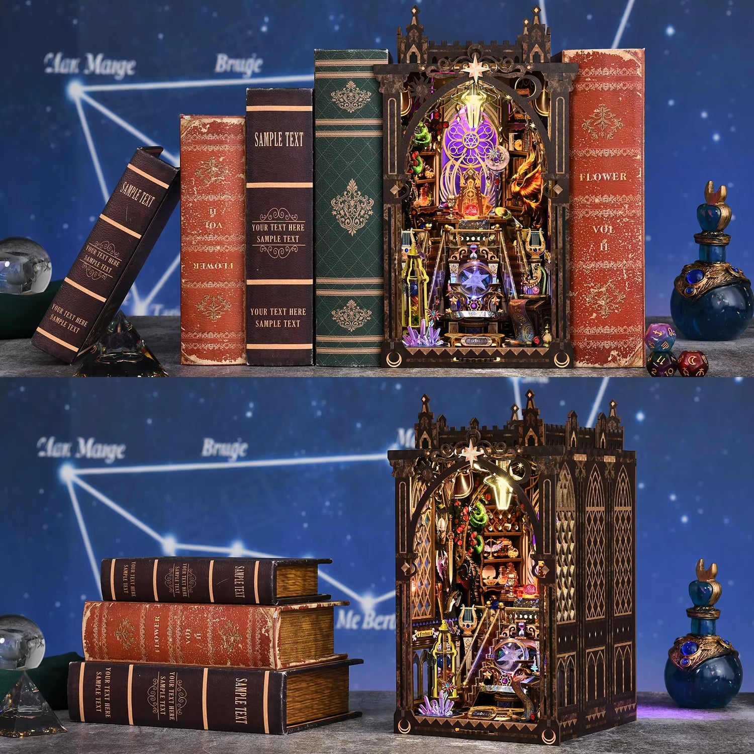 Kit De Coin Livre Douze Constellations 3D, Puzzle En Bois, Bibliothèque Faite À La Main, Modèle De Maison De Poupée, Serre-Livres, Décoration De La Maison