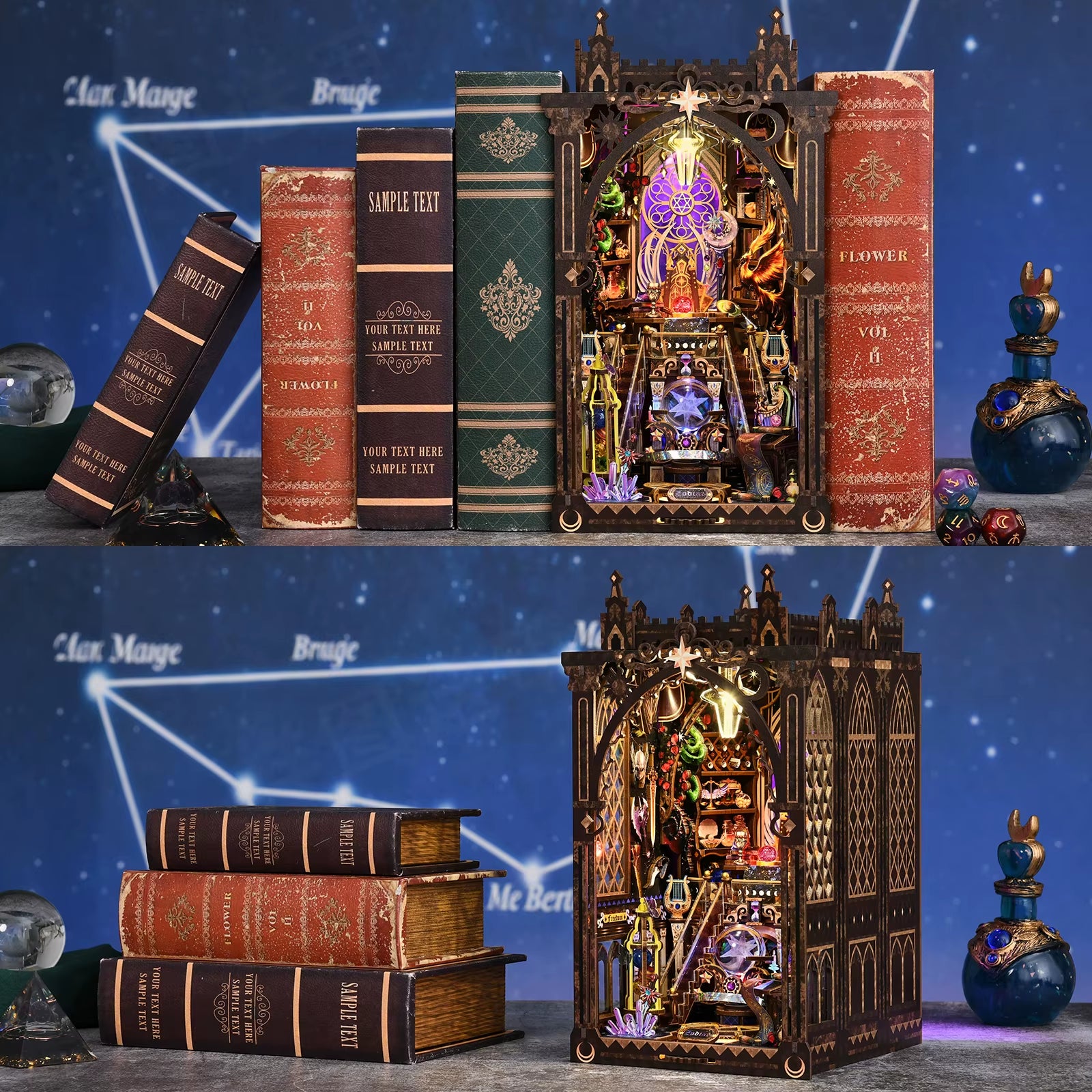 Kit De Coin Livre Douze Constellations 3D, Puzzle En Bois, Bibliothèque Faite À La Main, Modèle De Maison De Poupée, Serre-Livres, Décoration De La Maison