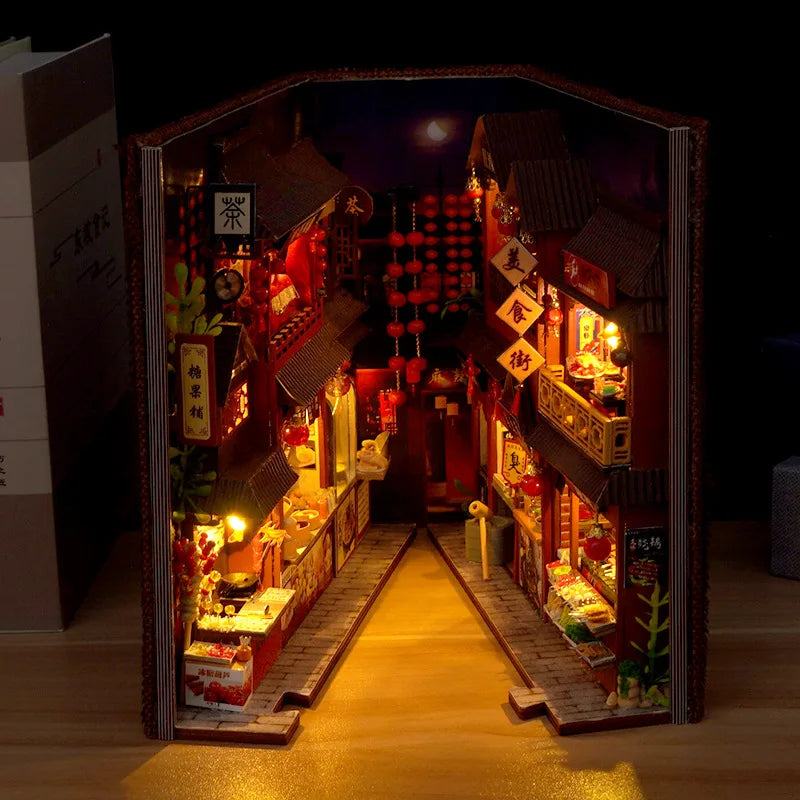 Diy Book Nook Doll House Miniature Wooden Bookshelf Shelf Insert Miniatures Home Model Kit Dollhouse Birthday Toy Gifts