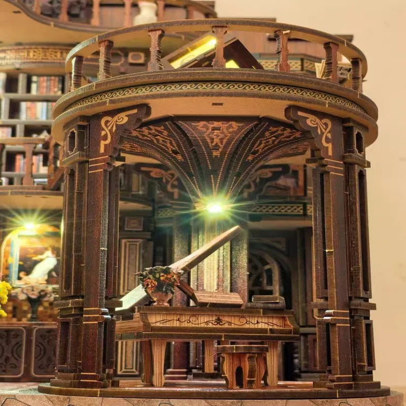 3D Retro Dreamy Book Hall DIY Wooden House Figurines Miniatures Kits Home Desk Decoration for Adult Handmade Christmas Gifts