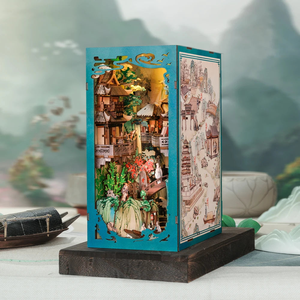 – Coin De Livre Antique, Kit De Maison De Poupée De Style Chinois Avec Lumière Tactile, Couverture Anti-Poussière, Puzzle 3D, Jouet, Idées Cadeaux, La Vie De Su Dongpo