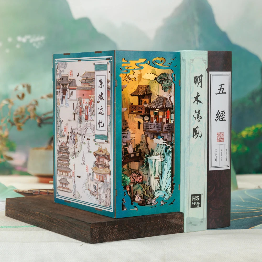 – Coin De Livre Antique, Kit De Maison De Poupée De Style Chinois Avec Lumière Tactile, Couverture Anti-Poussière, Puzzle 3D, Jouet, Idées Cadeaux, La Vie De Su Dongpo
