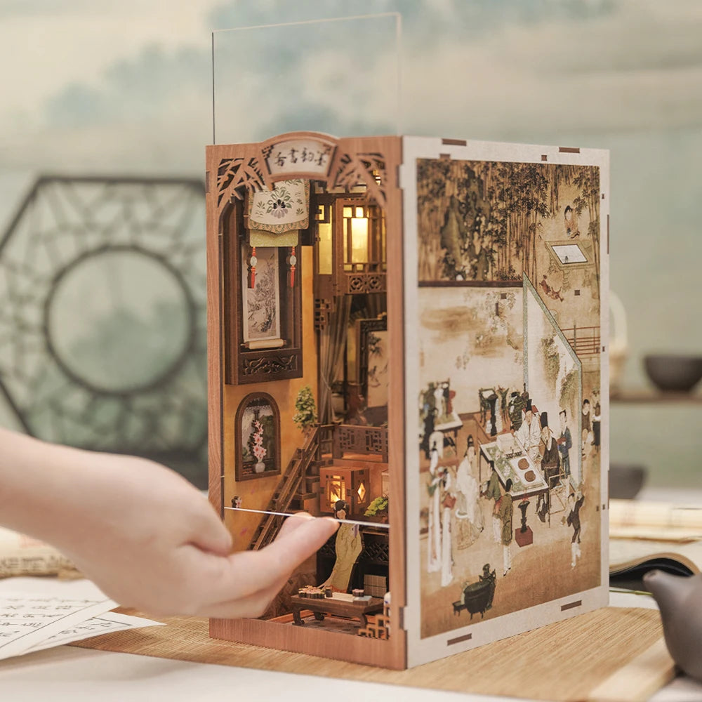 Livre Coin Maison De Poupée Kit Avec Lumière Tactile Cache-Poussière Bricolage Maison De Poupée Miniature Jouets Pour Cadeaux D'Anniversaire Encre Rime Librairie