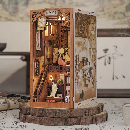 Livre Coin Maison De Poupée Kit Avec Lumière Tactile Cache-Poussière Bricolage Maison De Poupée Miniature Jouets Pour Cadeaux D'Anniversaire Encre Rime Librairie