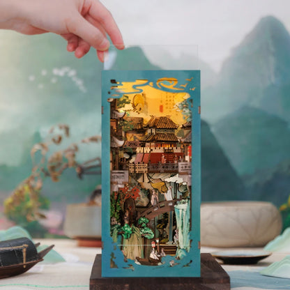– Coin De Livre Antique, Kit De Maison De Poupée De Style Chinois Avec Lumière Tactile, Couverture Anti-Poussière, Puzzle 3D, Jouet, Idées Cadeaux, La Vie De Su Dongpo