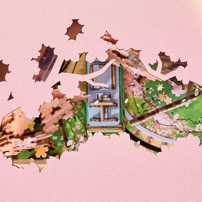 Rolife Bricolage Boîte À Musique Sakura Rêveur Tour 3D Puzzle En Bois Livre Coin TV Modèle Kit Décoration De La Maison Cadeau D'Anniversaire Pour Adulte