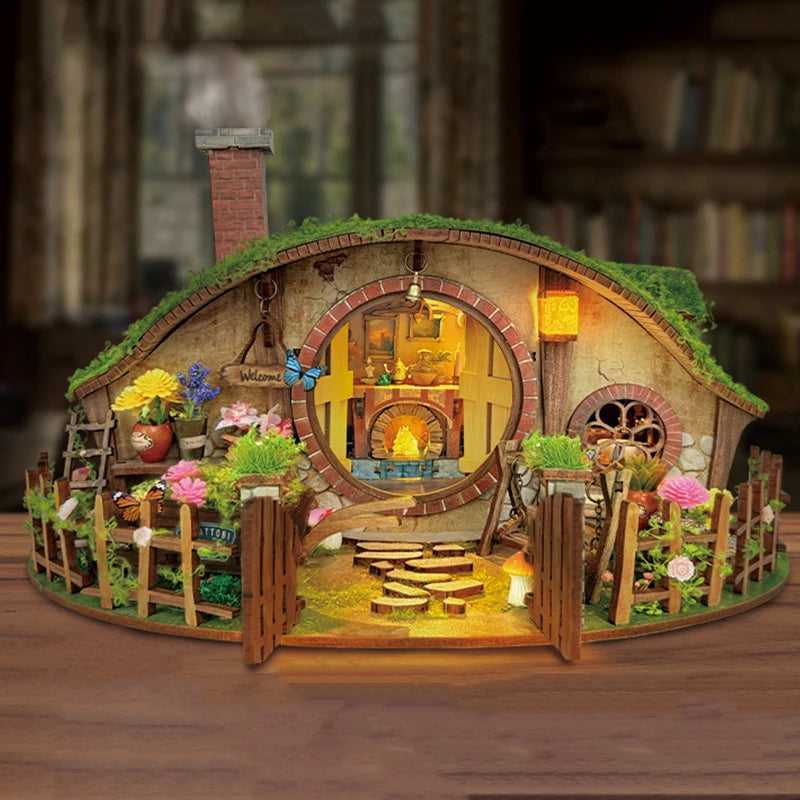 Nouveau Bricolage Anneau Magique En Bois Casa Maisons De Poupée Kits De Modèles Miniatures Maison De Poupée Faite À La Main Avec Meubles Pour Amis Cadeaux D'Anniversaire