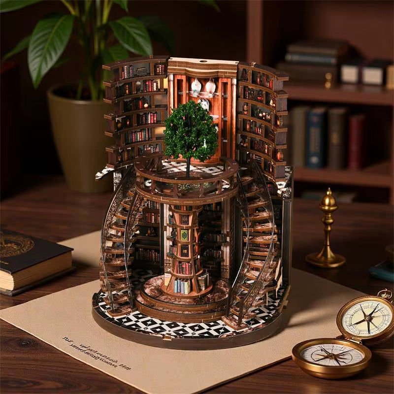 Niche De Livre 3D «Anneau De Sagesse», Modèle D'Assemblage De Maison Miniature À Monter Soi-Même, Support De Livre Diorama À Micro-Échelle, Cadeau Créatif